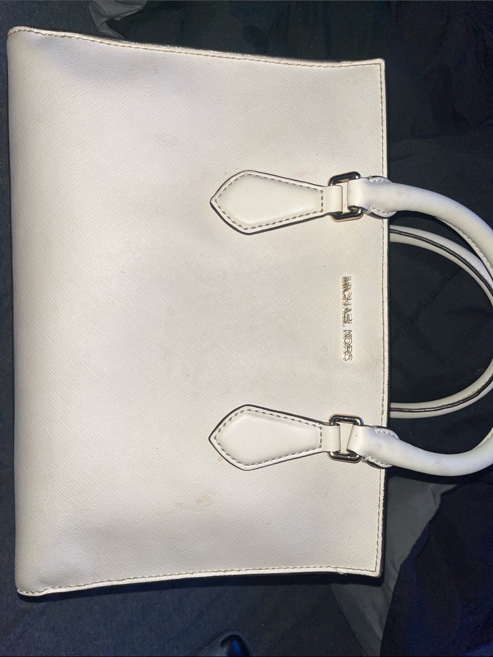 Michael Kors White Leather Satchel with Gold Hardware